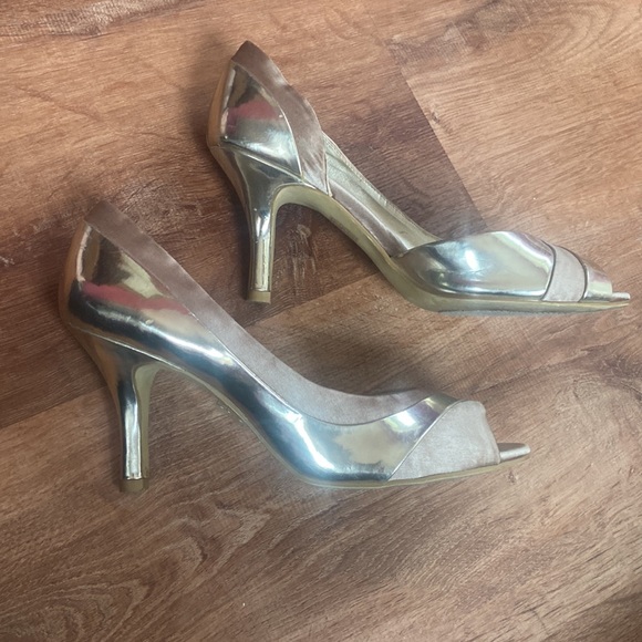 Moda Spana Metallic Gold & Satin Open Toe Heels 8.5 - Picture 5 of 7